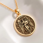 14K solid gold Aries Ram Zodiac Pendant: round  of Aries zodiac sign with engraved wing...