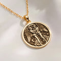 14K solid gold Gemini Zodiac Medallion Necklace: round  of Gemini zodiac air sign with ...