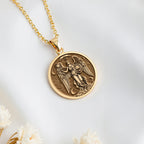 14K solid gold Leo Zodiac Sign Pendant: round  Leo zodiac sign with engraved winged ang...