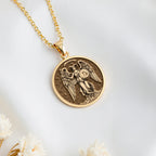14K solid gold Capricorn Zodiac Medallion Necklace: round  Capricorn zodiac sign with e...