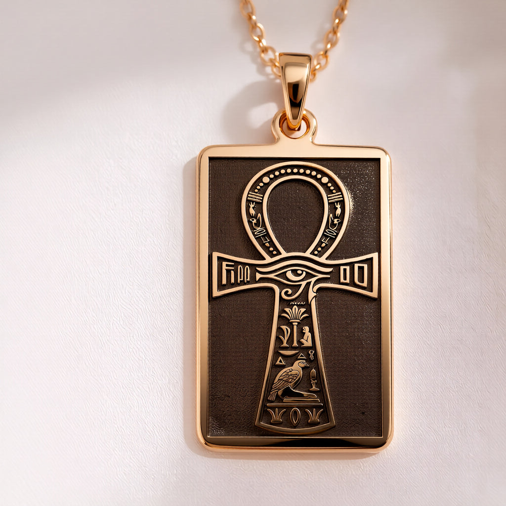 Ankh Eye of Horus Tarot Pendant in 14K Solid Gold 14mm — front view — Shop Luminous Luxury Crafts