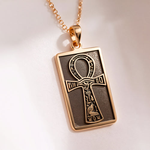 Ankh Eye of Horus Tarot Pendant in 14K Solid Gold 14mm — side view — Shop Luminous Luxury Crafts