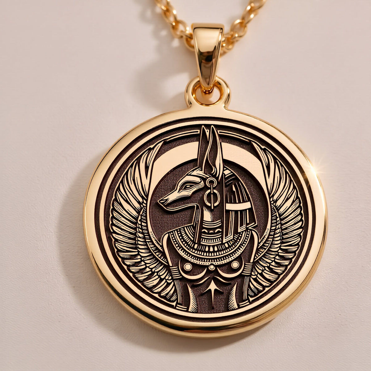 Rose Gold Plated Anubis Necklace with an elegant finish. This Egyptian god pendant is perfect for mythology lovers and spiritual enthusiasts. Unisex design makes it an ideal gift for birthdays or special occasions.