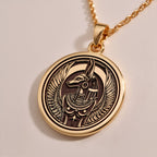 Silver plated Anubis Jackal Head Necklace: round  of Anubis Egyptian jackal god head wi...