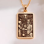 Anunnaki Alien Necklace in 14K Solid Gold 14mm — front view — Shop Luminous Luxury Crafts