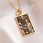 Anunnaki Alien Necklace in 14K Solid Gold 14mm — detail view — Shop Luminous Luxury Crafts