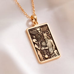 Anunnaki Alien Necklace in 14K Solid Gold 14mm — detail view — Shop Luminous Luxury Crafts