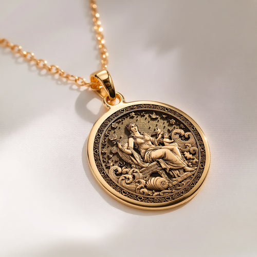 Aphrodite Greek Goddess Venus Pendant in 14K Solid Gold 14mm — side view — Shop Luminous Luxury Crafts