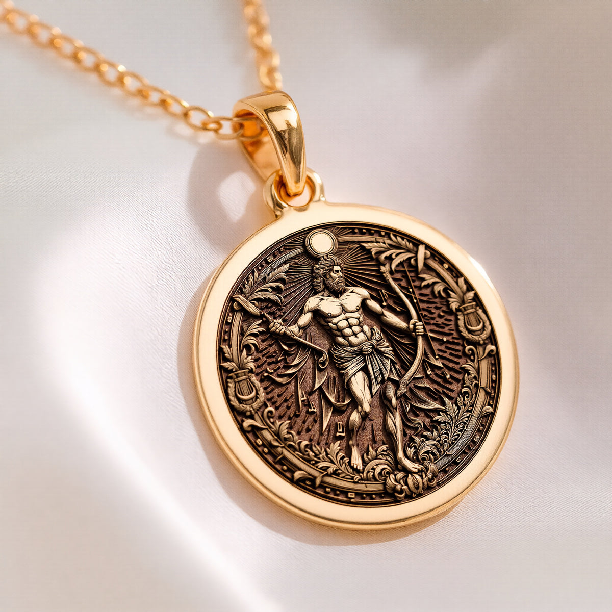 Apollo Pendant Necklace: 14K Gold, Music God Charm, Greek Myth Jewelry - View 2