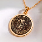 14K solid gold Apollo Music God Pendant: round  of Apollo Greek god of music and prophe...