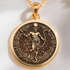 14K solid gold Apollo Music God Pendant: round  of Apollo Greek god of music with engra...
