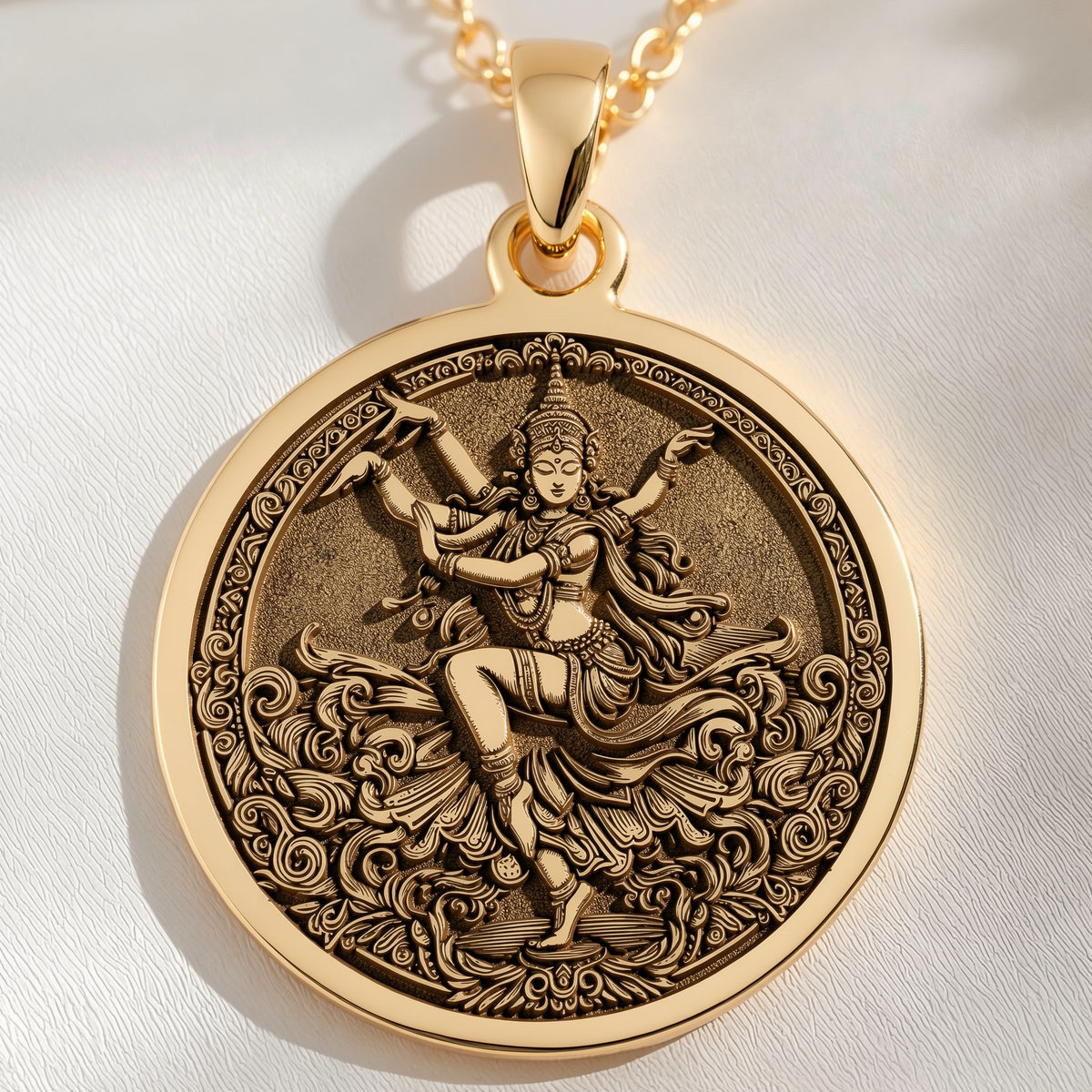 Apsara Dancer Celestial Nymph Pendant Pendants 14K 14K Gold Plated pendant necklace featuring an ornate mythological female figure design.