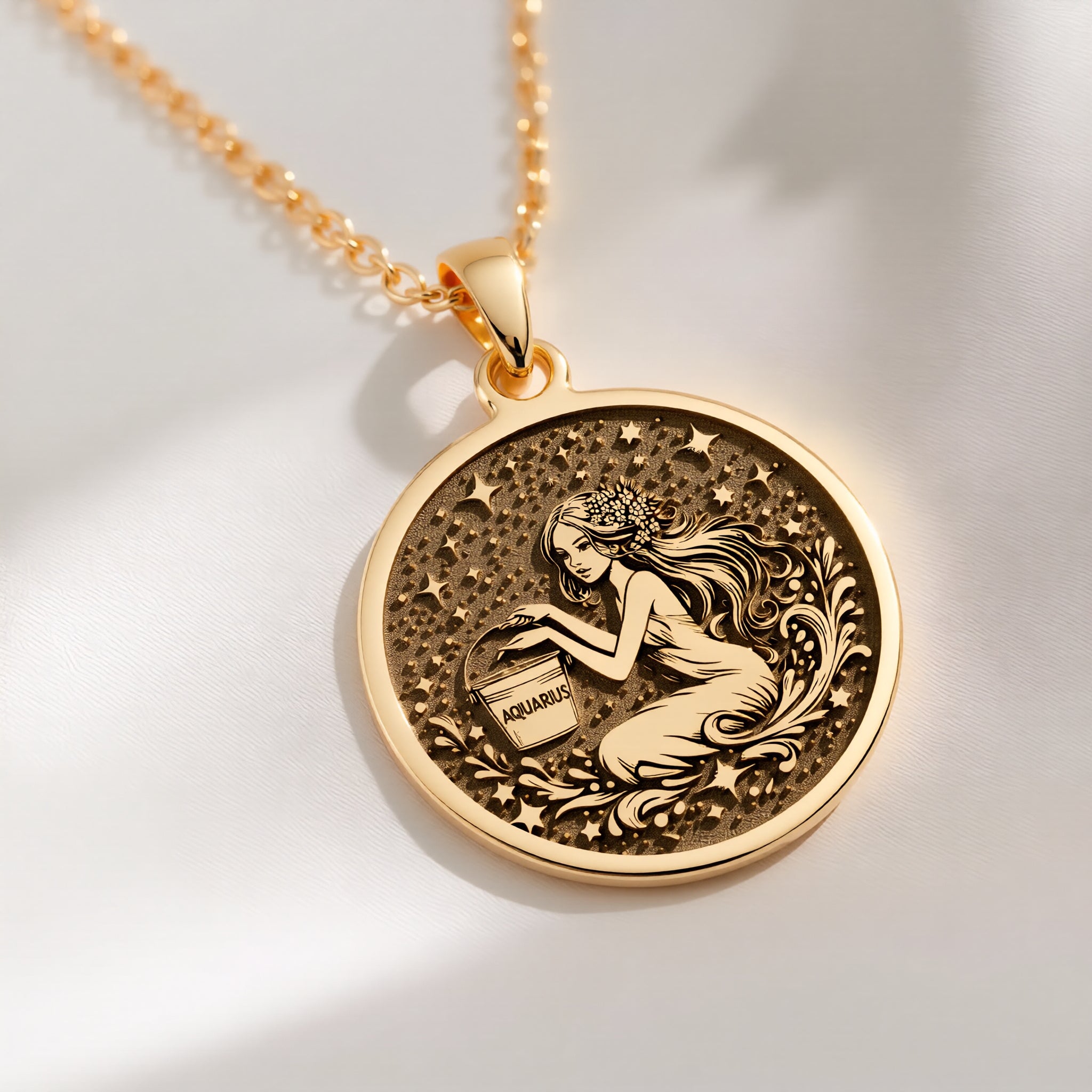 Wassermann Halskette | 14K Massivgold - Astrologisches Zeichen Sternzeichen Horoskop Geschenk