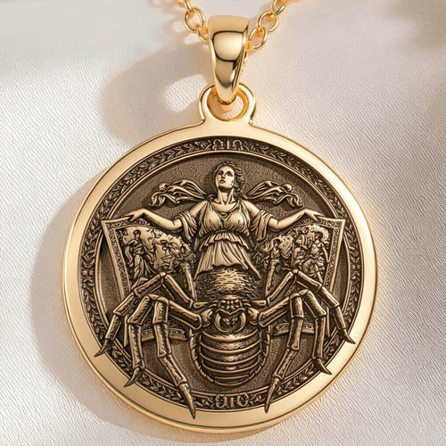 Arachne Spider Talisman Necklace in 14K Solid Gold 14mm — front view — Shop Luminous Luxury Crafts