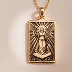 Archangel Gabriel Messenger Angel Pendant in 14K Solid Gold 14mm — front view — Shop Luminous Luxury Crafts