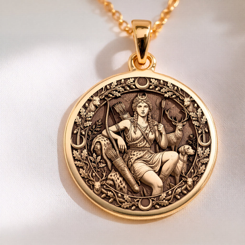 Goddess of the Hunt Artemis Pendant | 14K Solid Gold - Ancient Mythology Protection Talisman