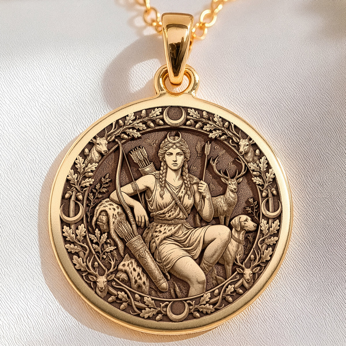 Goddess of the Hunt Artemis Pendant | 14K Solid Gold - Ancient Mythology Protection Talisman