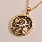 14K solid gold Artemis Goddess of the Hunt Coin Pendant: round  of Artemis Greek goddes...