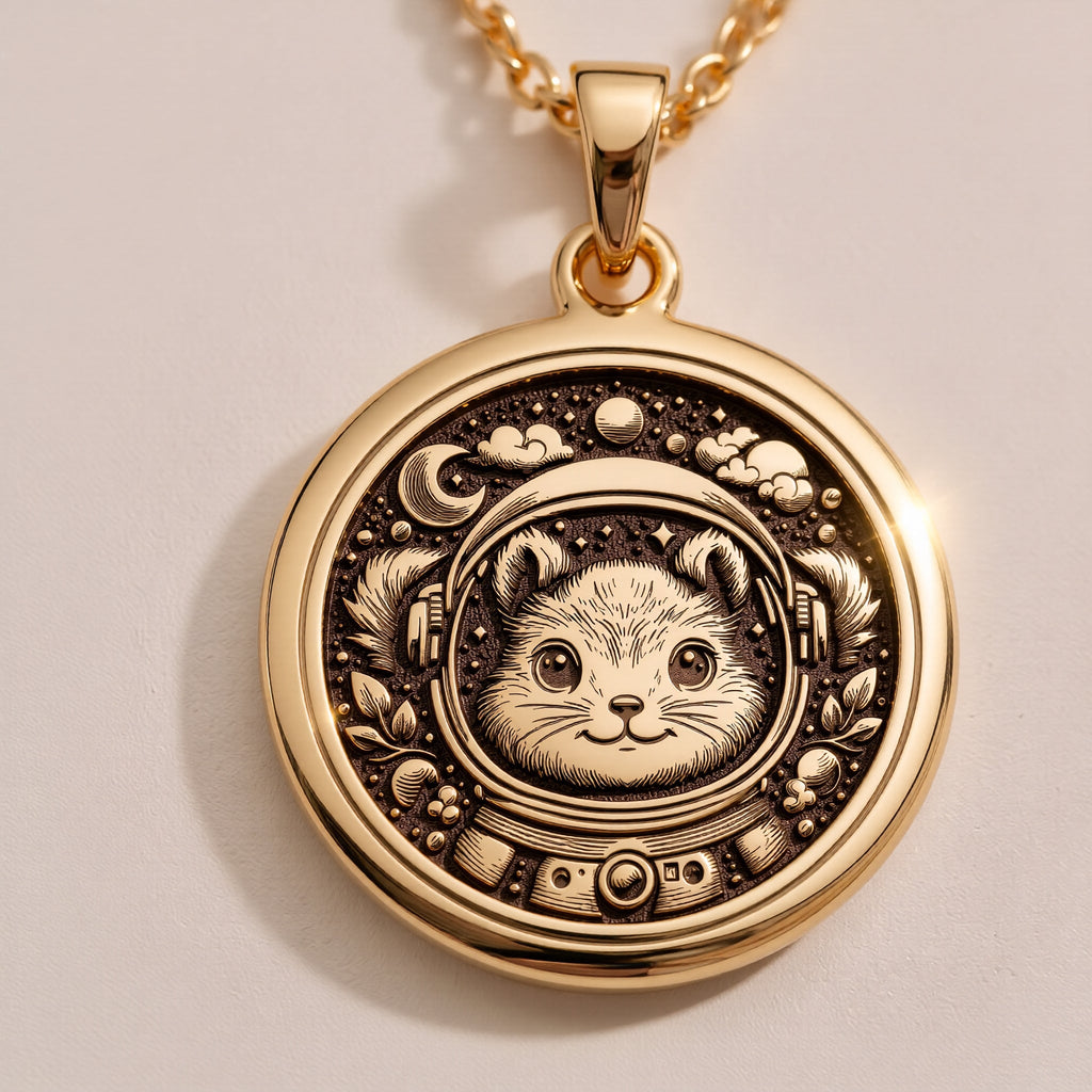 925 Sterling Silver Astronaut Squirrel Necklace with celestial details. A timeless piece for those who love space-themed and animal-inspired jewelry.