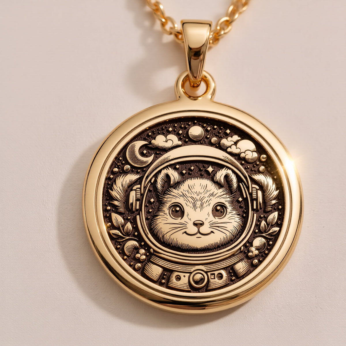 925 Sterling Silver Astronaut Squirrel Necklace with celestial details. A timeless piece for those who love space-themed and animal-inspired jewelry.