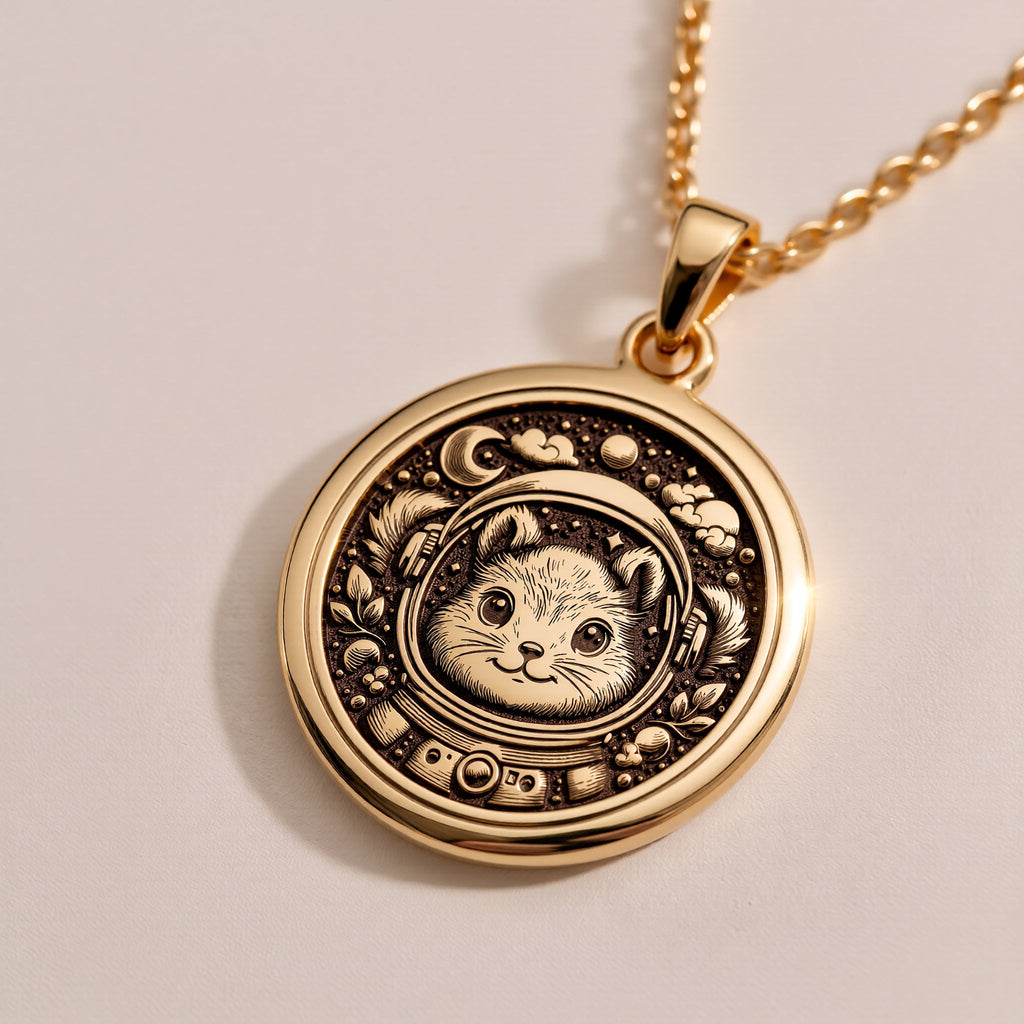 Rose Gold Plated Astronaut Squirrel Necklace with a whimsical celestial design. A stunning accessory for dreamers and animal lovers.