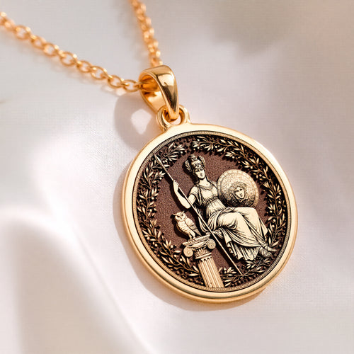 Athena Goddess of Wisdom Pendant in 14K Solid Gold 14mm — side view — Shop Luminous Luxury Crafts