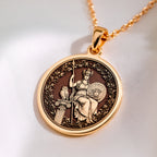 14K solid gold Athena Wisdom Medallion Pendant: round  of Athena Greek goddess of wisdo...