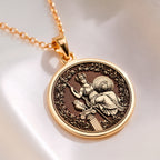 14K solid gold Athena Wisdom Medallion Pendant: round  of Athena Greek goddess of wisdo...