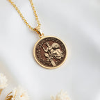 Athena Wisdom Medallion Pendant Pendants 14K 14K Gold Plated pendant necklace featuring a classical figure design on a round disc.