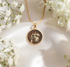 14K solid gold Athena Wisdom Medallion Pendant: round  of Athena Greek goddess of wisdo...
