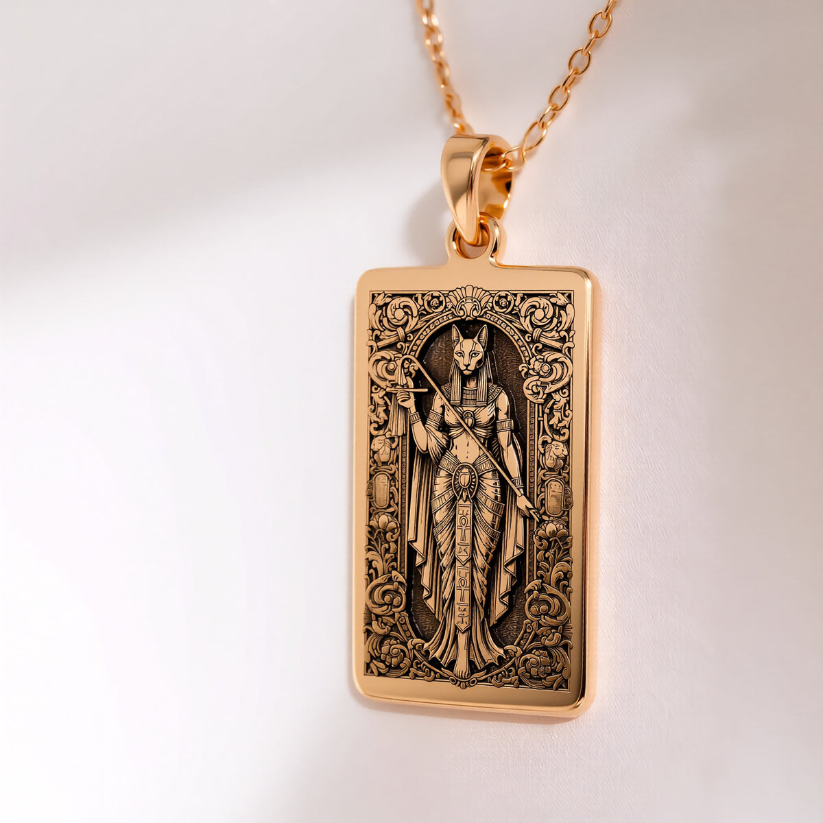 Bastet Goddess Egyptian Cat Pendant - 14K Solid Gold
