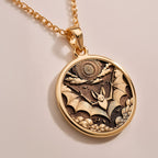Gothic Bat Moon Pendant Necklace Necklaces 925 925 Sterling Silver winged dragon pendant necklace with intricate detail on dark fabric.