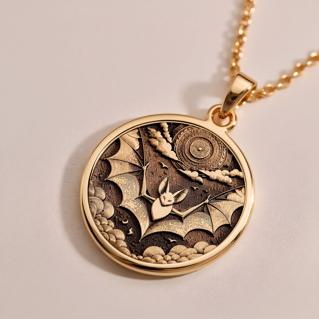 Silver plated Gothic Bat Moon Pendant Necklace: round  of gothic bat moon memento mori ...