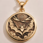 14K 14K Gold Plated Gothic Bat Moon Pendant Necklace Necklaces Gold plated round pendant necklace with customizable text engraving options.