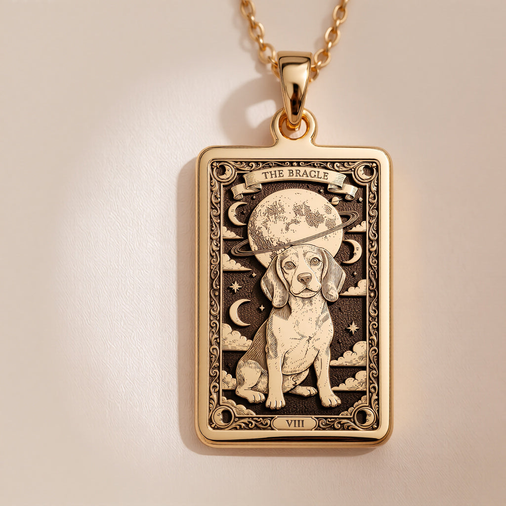 A polished 14K solid gold Beagle medallion. This fine pet jewelry represents the breed's joyful spirit, a perfect dog lover gift.