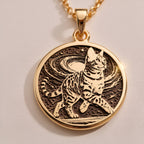 An elegant rose gold plated Bengal Cat pendant. The beautiful engraving makes this a dainty and modern piece of pet jewelry.