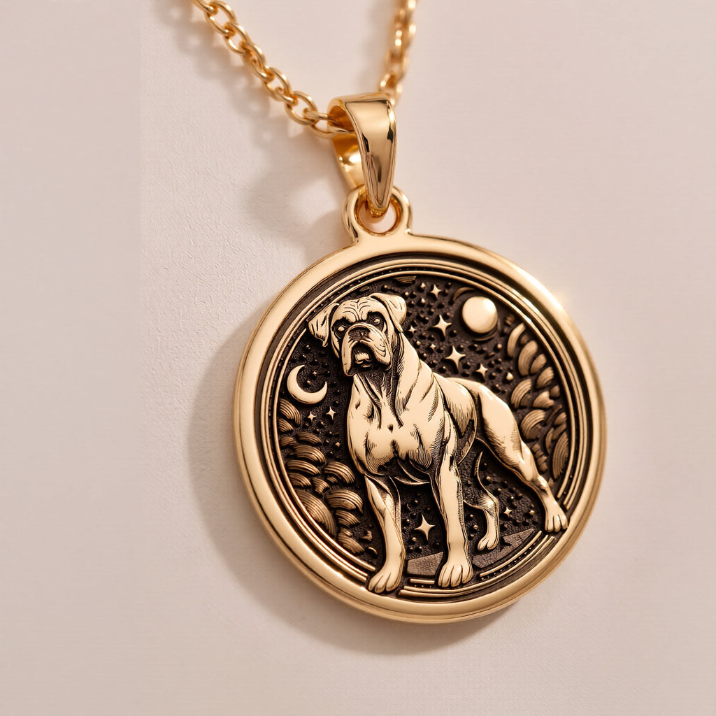 A personalized 925 sterling silver Boxer necklace. This gift celebrates the courageous heart of the Boxer, a cherished pet memorial keepsake.