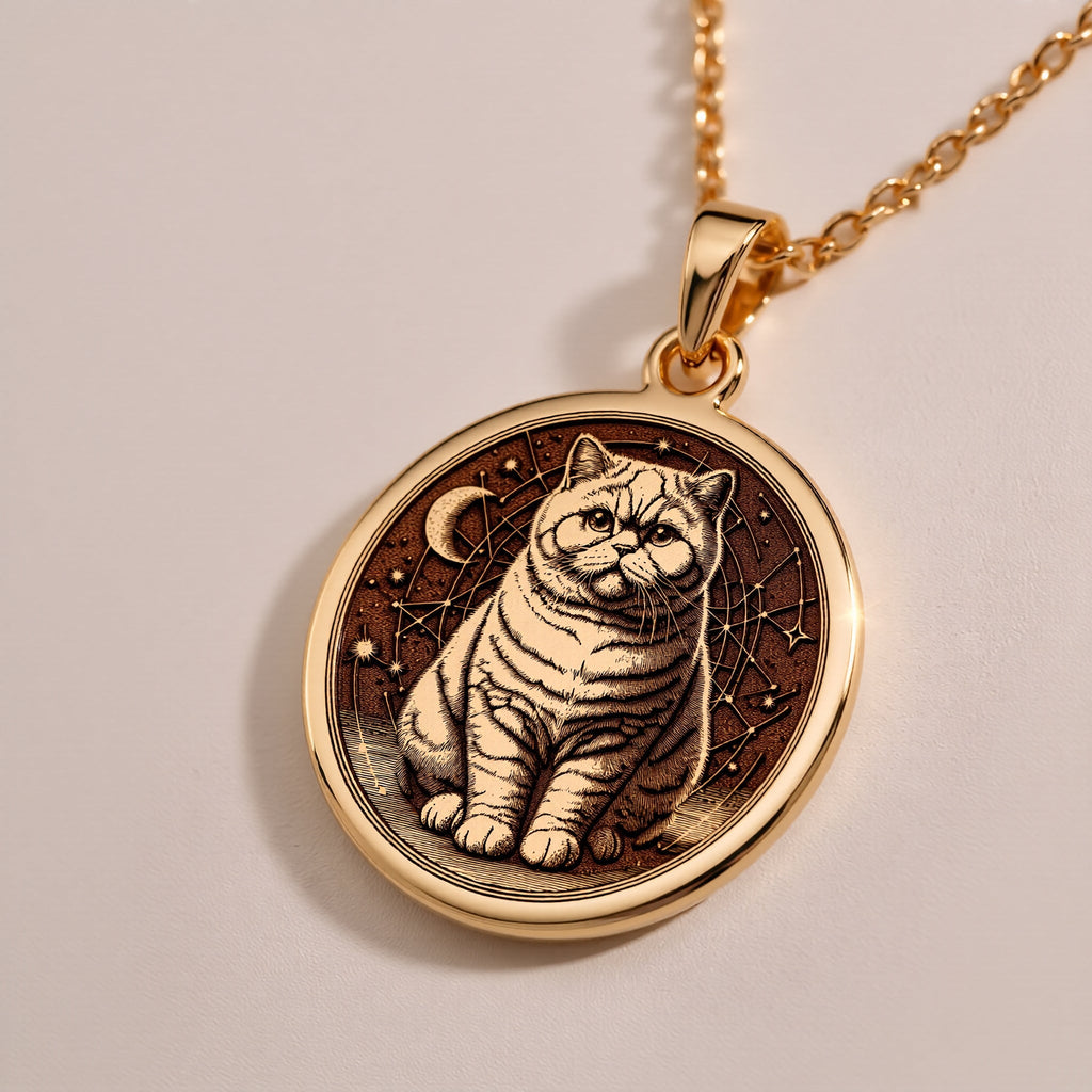 A custom rose gold plated Cat Lover tarot necklace. This piece is a perfect gift, honoring the calm and loving British Shorthair.