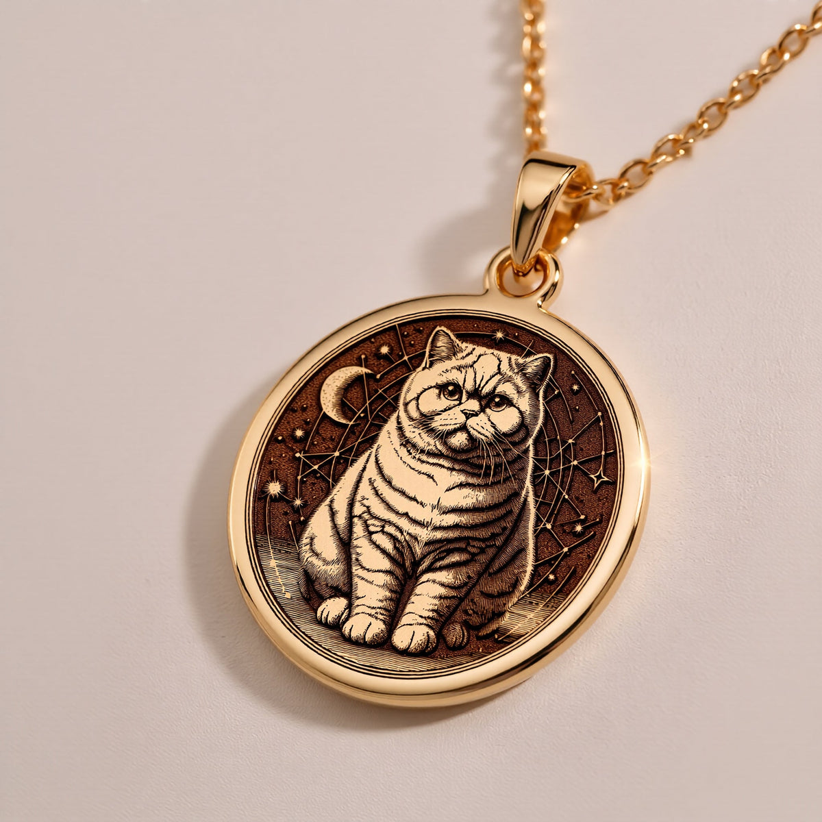 A custom rose gold plated Cat Lover tarot necklace. This piece is a perfect gift, honoring the calm and loving British Shorthair.