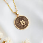 14K solid gold Buddha Medallion Necklace: round  of Buddha with engraved serene face ur...