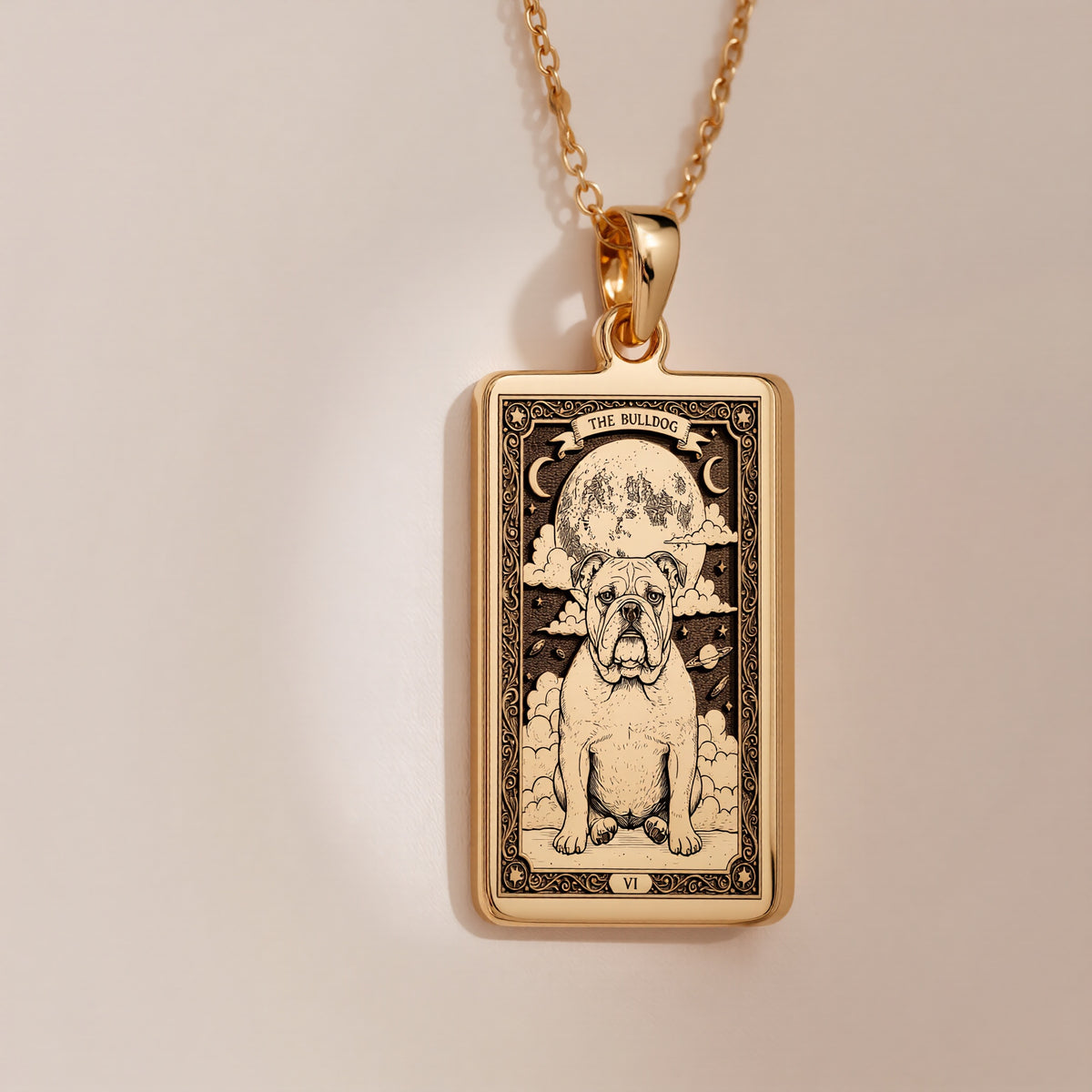 Bulldog Tarot Pendant - 14K Solid Gold