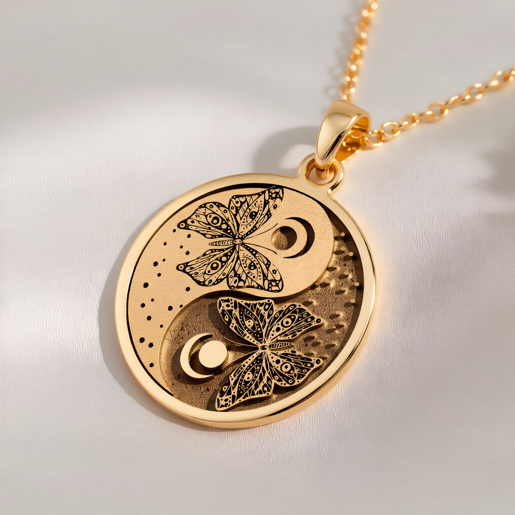 14K solid gold Butterfly Yin Yang Celestial Pendant: round  butterfly yin yang celestia...