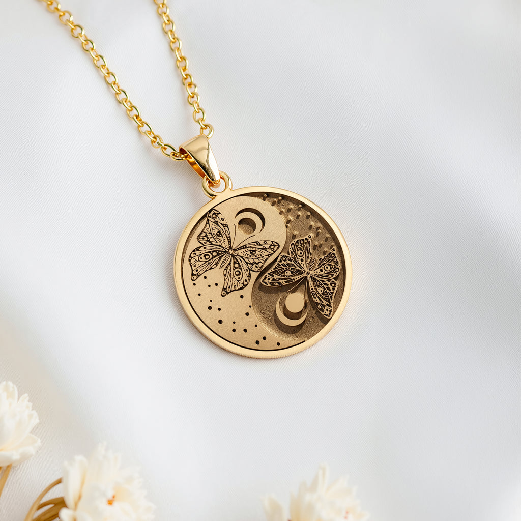 14K solid gold Butterfly Yin Yang Celestial Pendant: round  butterfly yin yang celestia...