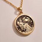 Cancer Zodiac Queen Medallion Pendants 925 925 Sterling Silver round pendant with classical draped figures and ornate engraving necklace