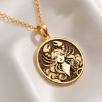 14K solid gold Cancer Zodiac Astrological Sign Pendant: round  of Cancer zodiac astrolo...