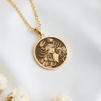 14K solid gold Cancer Zodiac Astrological Sign Pendant: round  of Cancer zodiac astrolo...