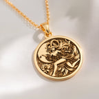 14K solid gold Capricorn Goat Zodiac Pendant: round  Capricorn earth sign goat zodiac w...