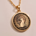 14K solid gold Moon Kitty Cat Spirit Animal Medallion: round  two cats gazing at celest...