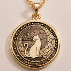 Gold plated Moon Kitty Cat Spirit Animal Medallion: Shipping info card silver and round...