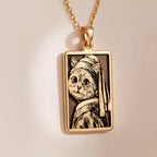 Cat with Pearl Earring Necklace in 14K Solid Gold 14mm — side view — Shop Luminous Luxury Crafts